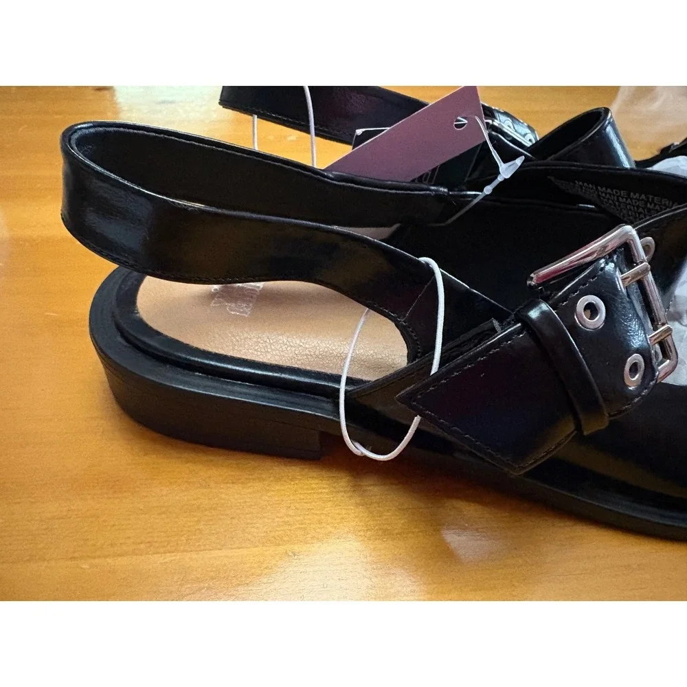 Wild Fable Peyton Double Buckle Slingback Flats Black Pointed Toe Womens 10